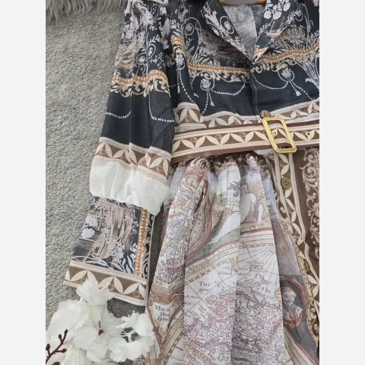 پیراهن زنانه طرح دار نازلی جنس کرپ حریر فری سایز آستردار