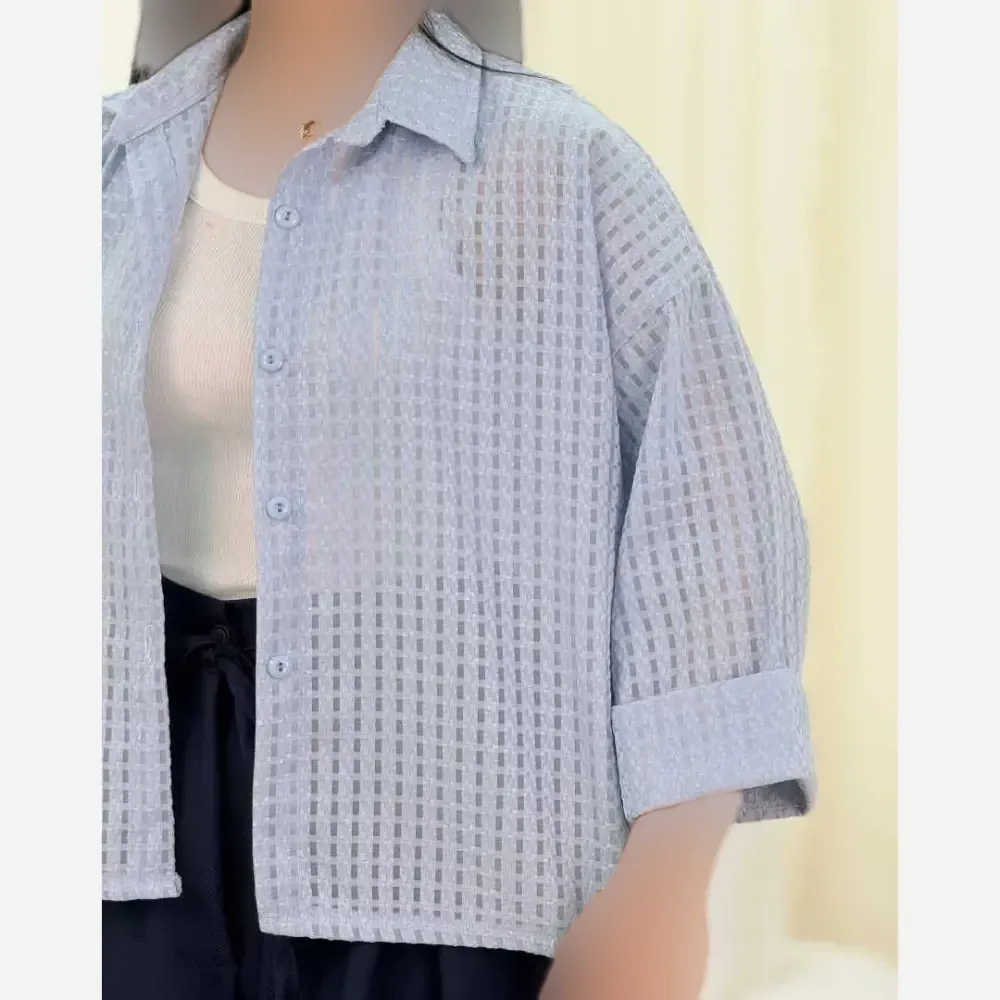 شومیز باکسی حصیری زنانه جنس ژاکارد ابریشم فری سایز 36 تا 46