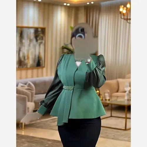کت زنانه مجلسی پارچه مازراتی با آستین ارگانزا و مروارید دوزی شده