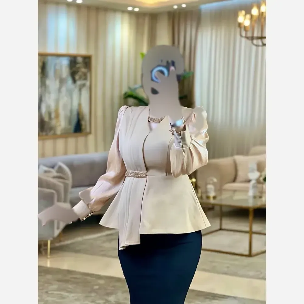 کت زنانه مجلسی پارچه مازراتی با آستین ارگانزا و مروارید دوزی شده