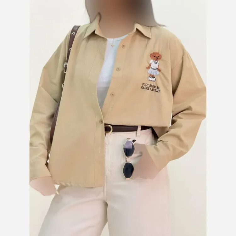 شومیز تدی زنانه جنس لینن شسته شده فری سایز گلدوزی شده