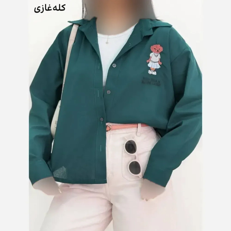 شومیز تدی زنانه جنس لینن شسته شده فری سایز گلدوزی شده
