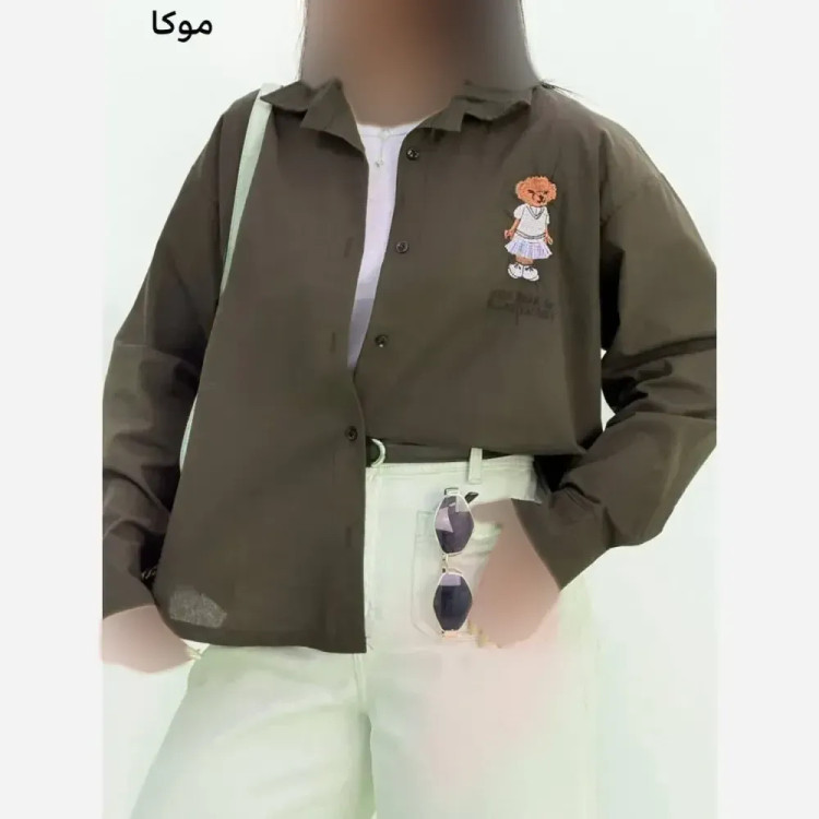 شومیز تدی زنانه جنس لینن شسته شده فری سایز گلدوزی شده