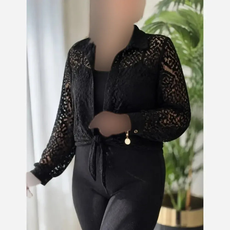 شومیز زنانه گره ای مجلسی جنس دانتل گیپور گرم بالا فری سایز 36 تا 46