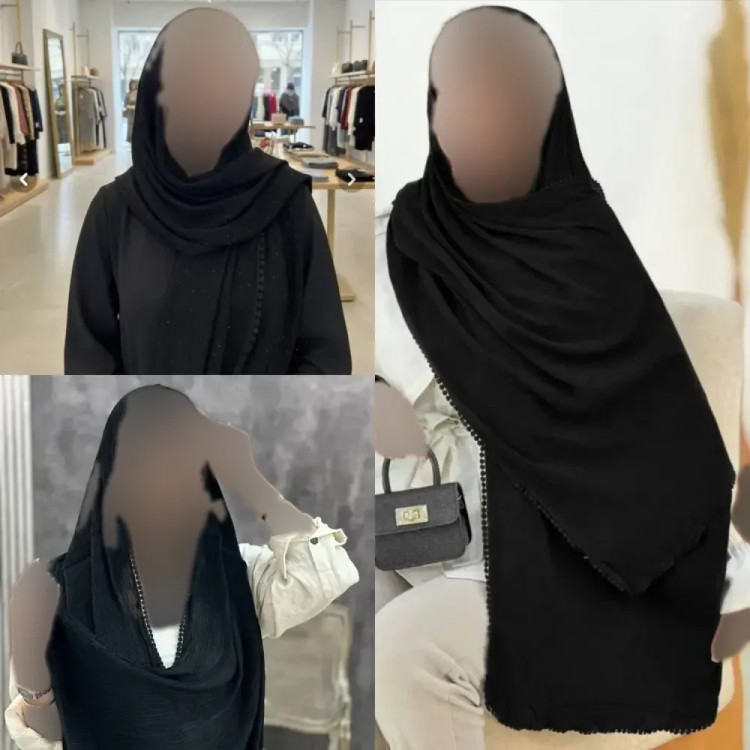 شال پلیسه لبه عدسی مشکی قواره بزرگ 175 در 75 سانتیمتر