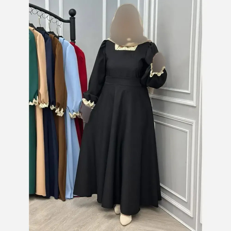 پیراهن زنانه مدل بنین جنس الیزه رنگ مشکی سایز فری 38 تا 46