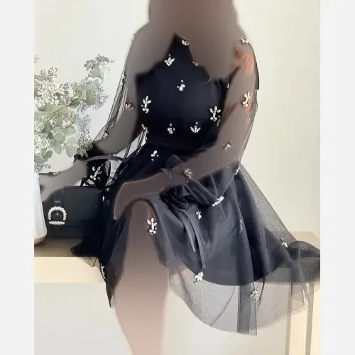 پیراهن زنانه مجلسی ساتن و سانول نگیندوزی شده رنگ مشکی