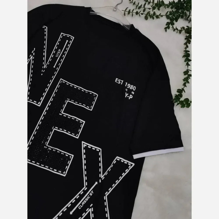 تیشرت لش NEX مشکی با جنس نخ پنبه باکیفیت و طراحی اسپرت سایز فری تا 48