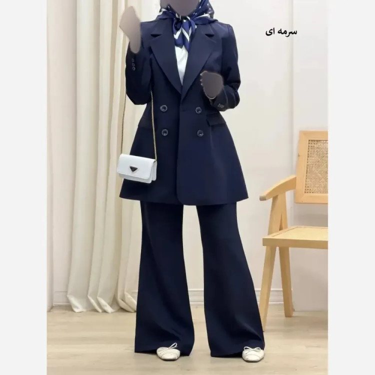 کت شلوار زنانه مدل ساغر جنس کرپ مازراتی کجراه سایز 40 تا 50