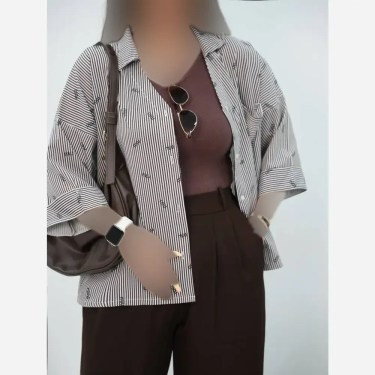 شومیز زنانه راه راه لنین کتان فری سایز 36 تا 46 خنک تابستانی