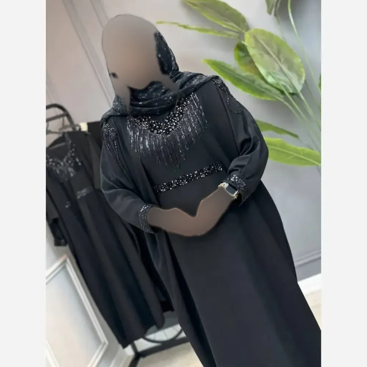 عبای زنانه مدل شهربانو جنس الیزه مشکی سایز فری 38 تا 52