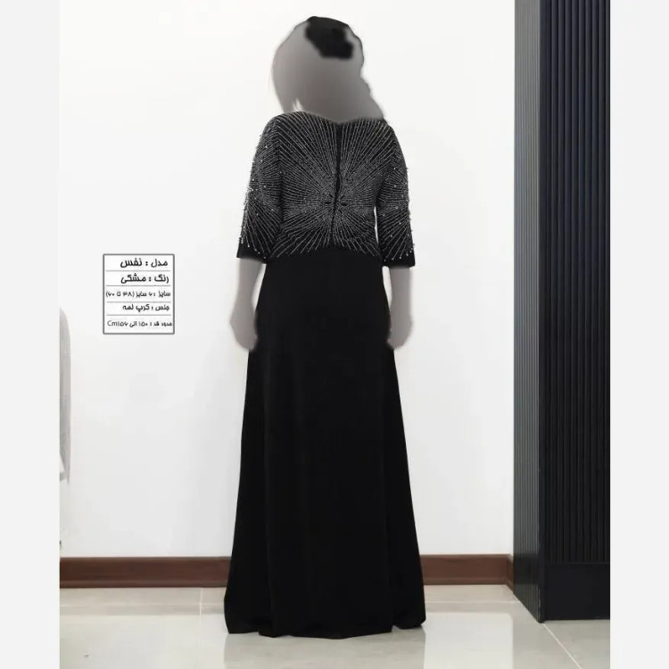 پیراهن ماکسی مجلسی زنانه بیگ سایز مدل نفس کرپ لمه مشکی سایز بزرگ