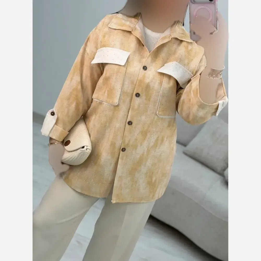 شومیز زنانه لنین نگینکوبی شده طرح آبرنگی مدل مونیکا فری سایز 38 تا 48