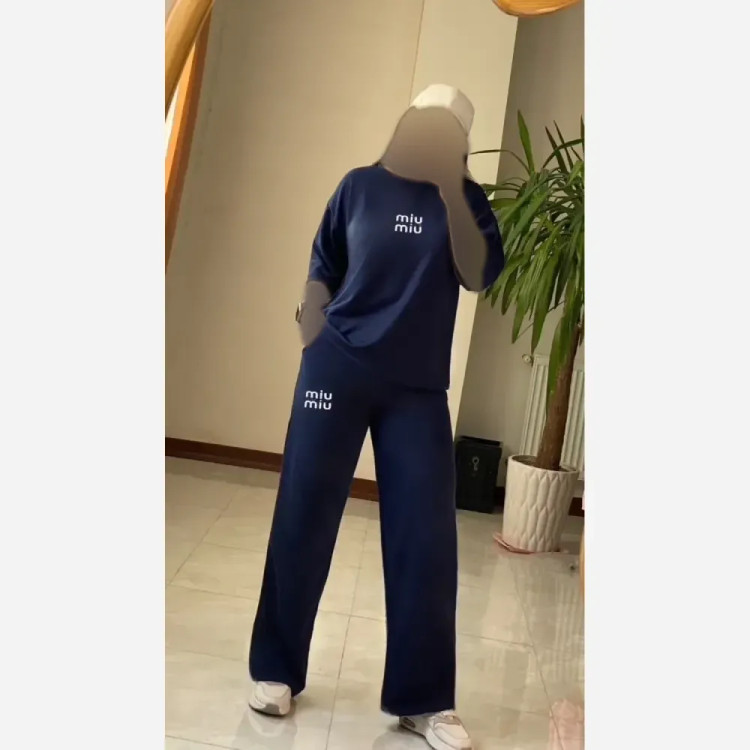 ست تیشرت و شلوار زنانه طرح میو میو جنس گلکسی پنبه فری سایز