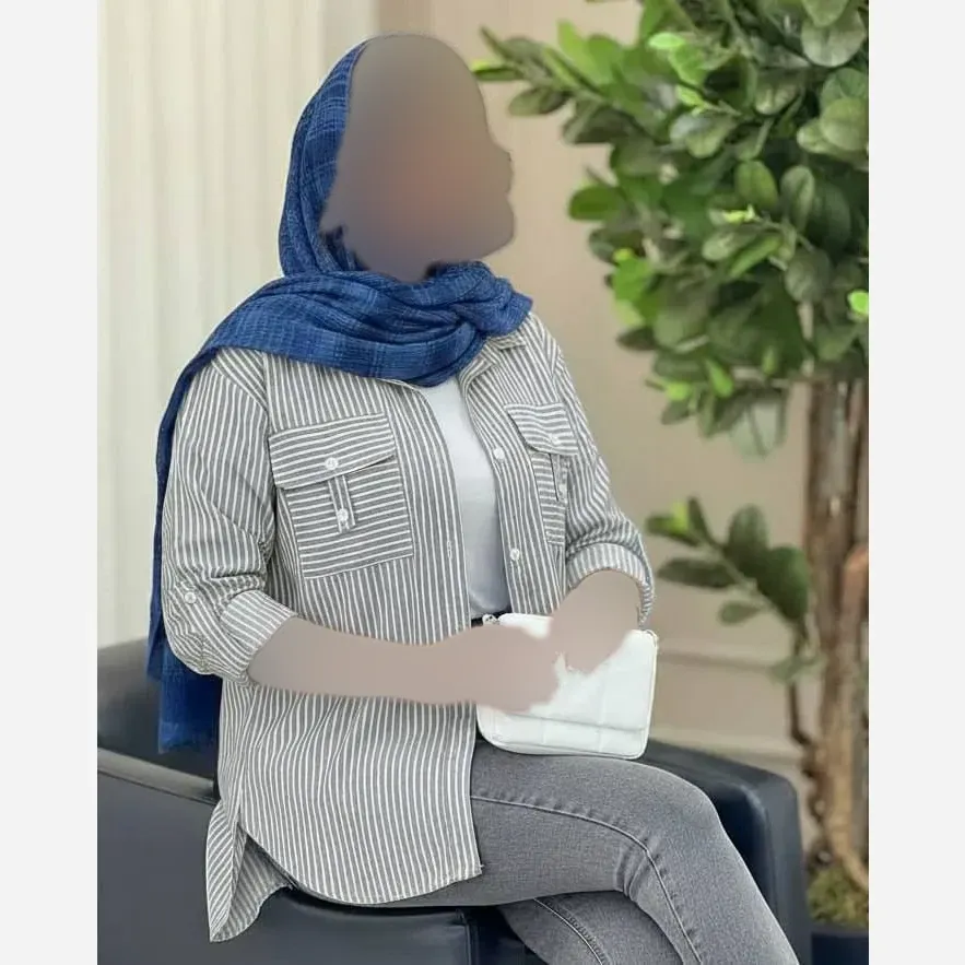شومیز زنانه جیب صلیبی طرح دیپلمات جنس تترون نخ راه راه فری سایز