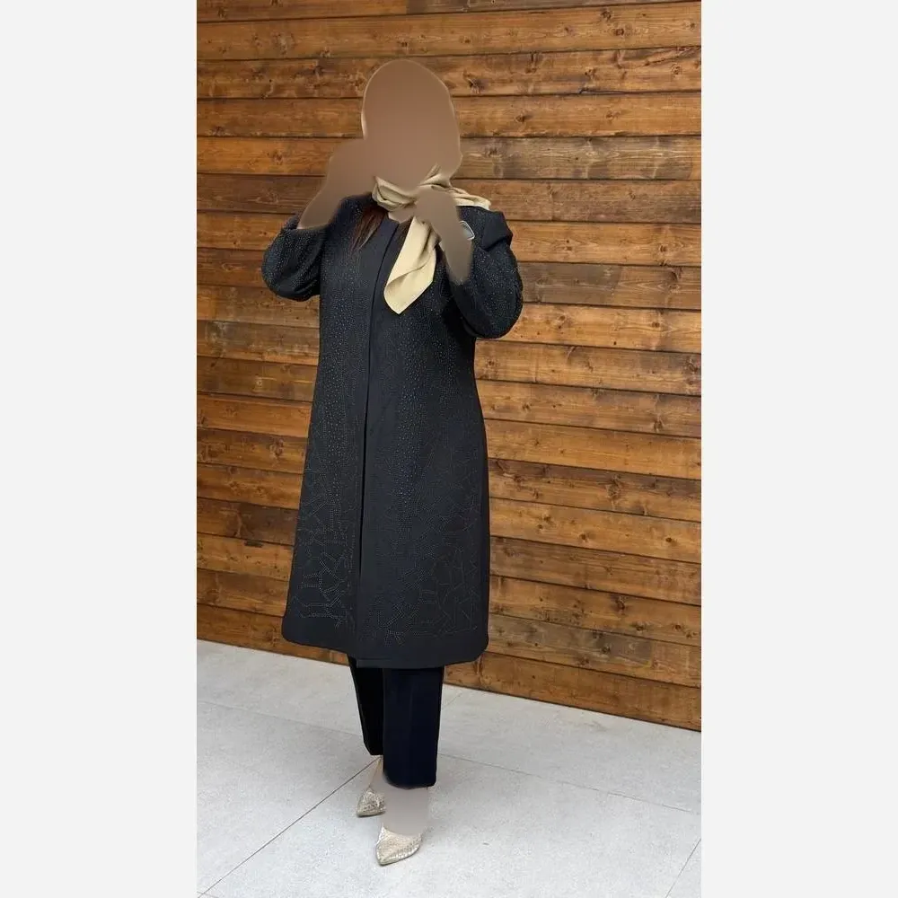 مانتو مجلسی زنانه مدل شیدا جنس کرپ مازراتی درجه یک رنگ مشکی سایز بزرگ