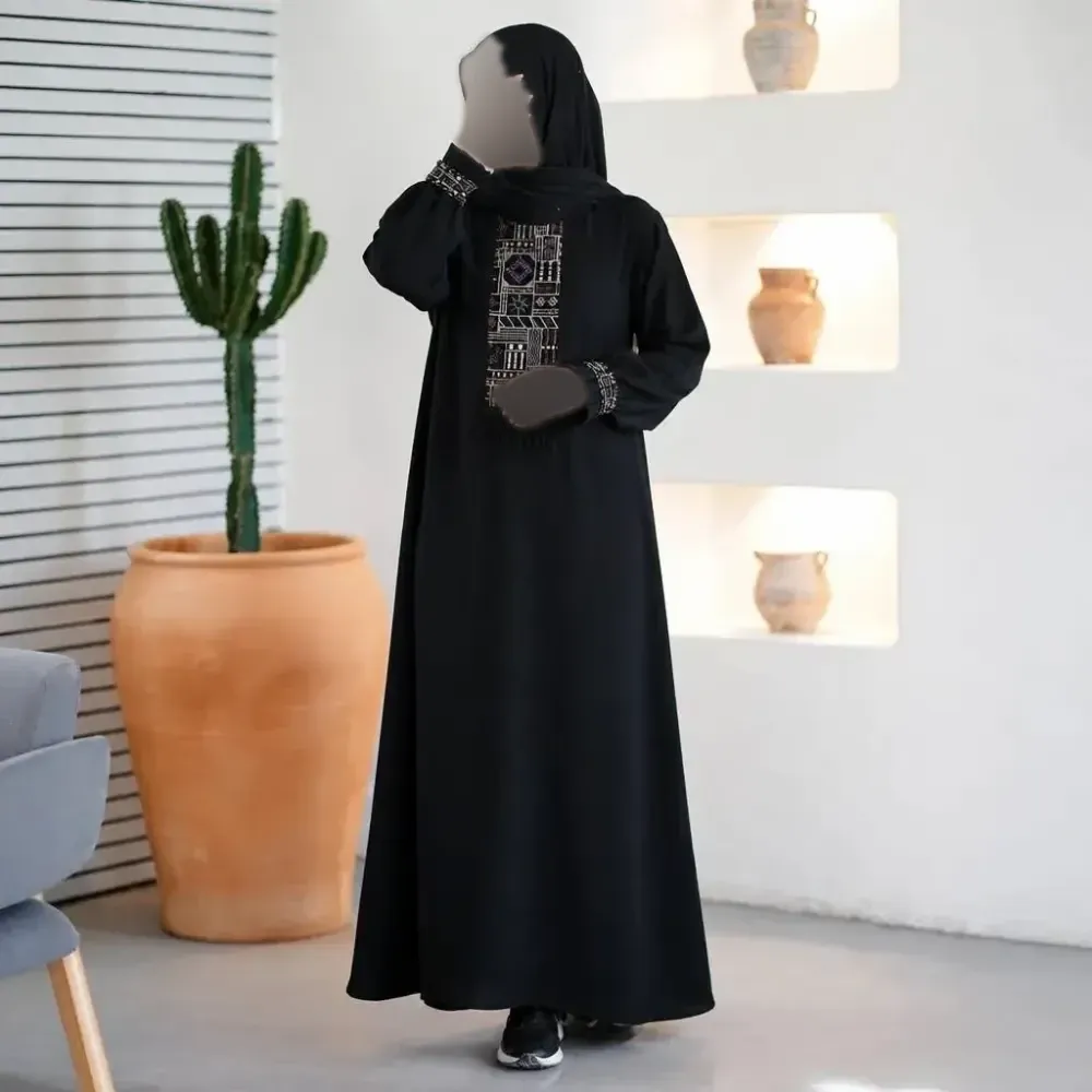 عبا زنانه مدل هدیه جنس الیزه با خرجکار سوزن دوزی درجه یک رنگ مشکی فری سایز