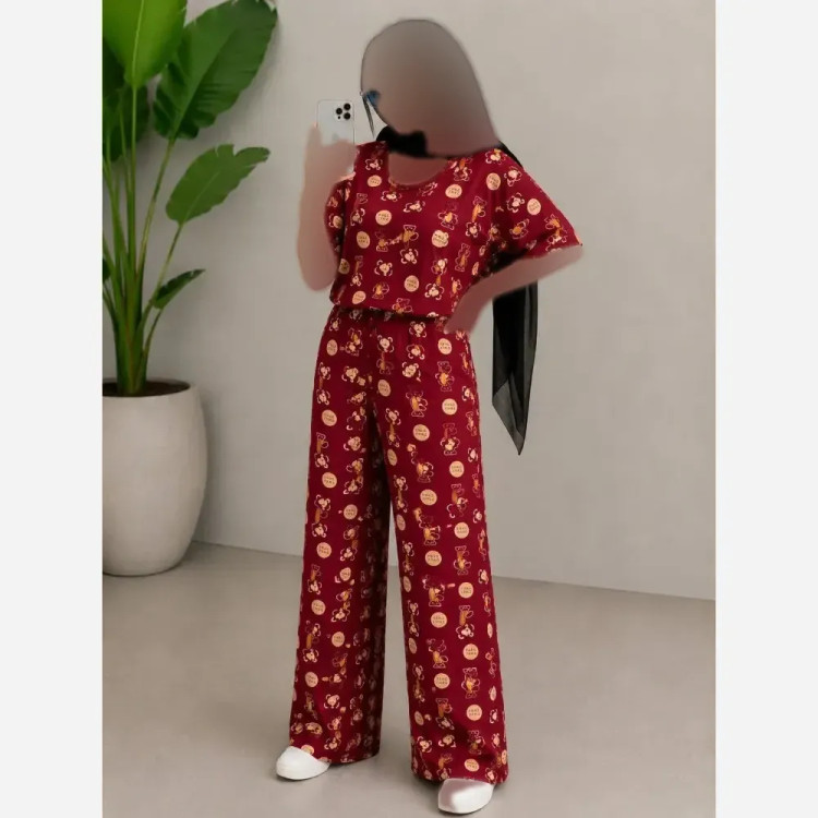 ست تیشرت و شلوار راحتی زنانه نخی فری سایز 38 تا 48