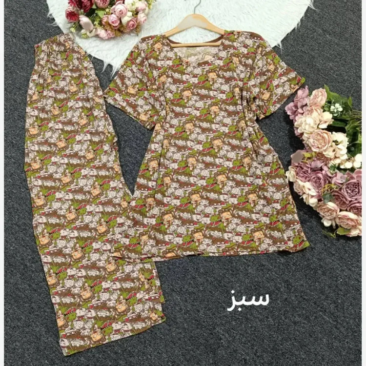 ست تیشرت و شلوار راحتی زنانه نخی فری سایز 38 تا 48