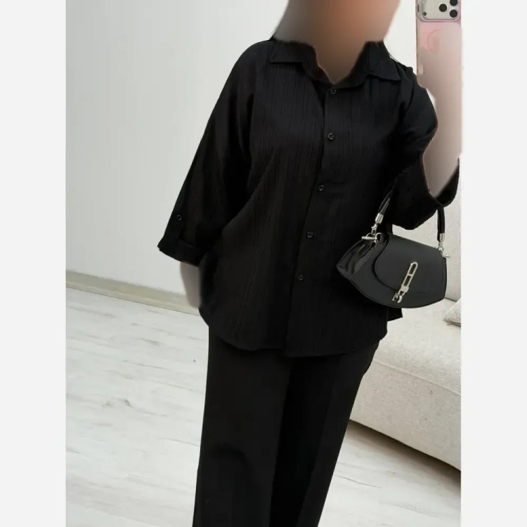 شومیز زنانه مشکی جنس کراش ایوا فری سایز 38 تا 46 مدل محرمی