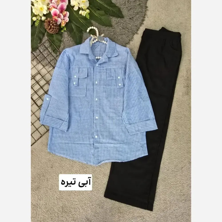 شومیز زنانه نخی راه راه مدل جیب صلیبی فری سایز 36 تا 46