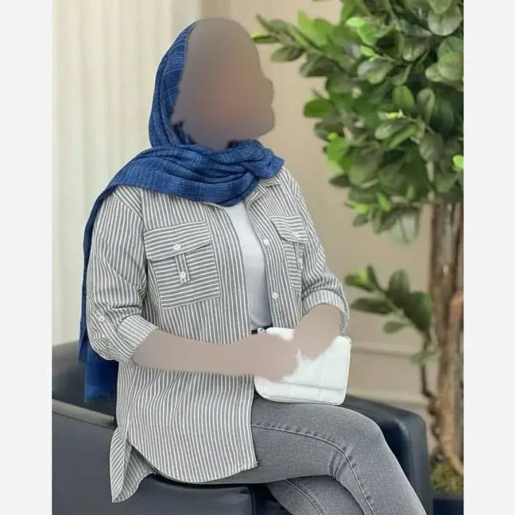 شومیز زنانه نخی راه راه مدل جیب صلیبی فری سایز 36 تا 46