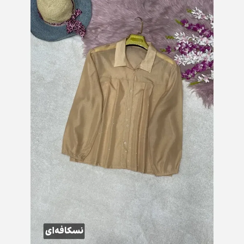 شومیز زنانه نگینی مدل مهتا جنس شیشه ای فری سایز 38 تا 46