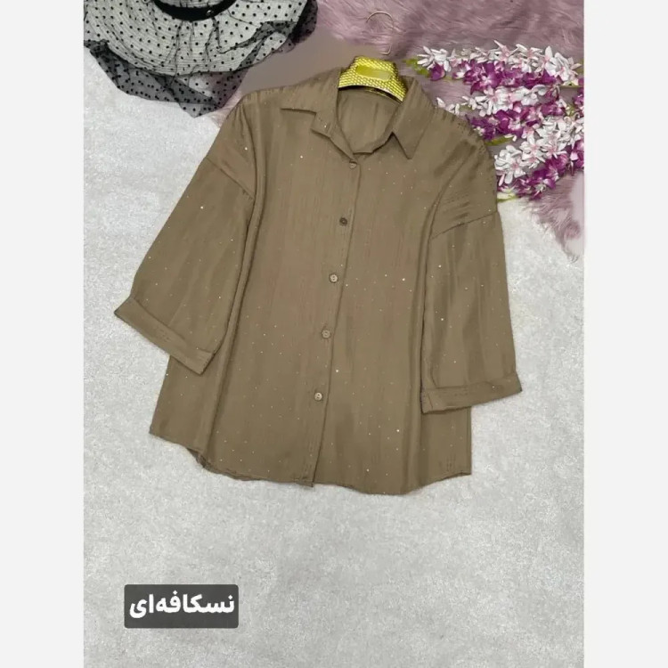 شومیز زنانه نگینی مدل ستاره جنس کوک دوزی نگین کوبی فری سایز 38 تا 46