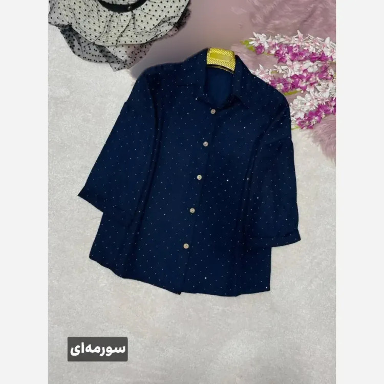 شومیز زنانه نگینی مدل ستاره جنس کوک دوزی نگین کوبی فری سایز 38 تا 46