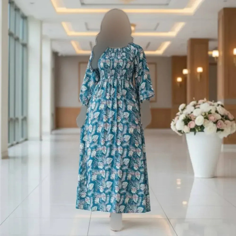 پیراهن ساحلی زنانه نخی طرح برگ فری سایز خنک تابستانه