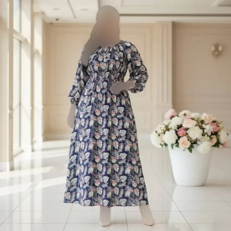پیراهن ساحلی زنانه نخی طرح برگ فری سایز خنک تابستانه