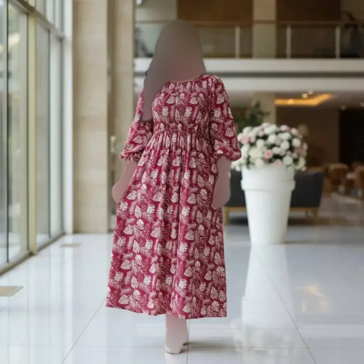 پیراهن ساحلی زنانه نخی طرح برگ فری سایز خنک تابستانه