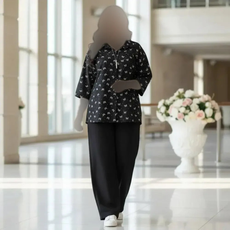 شومیز مانتویی زنانه مدل مارال جنس شانتون ژاکارد فری سایز