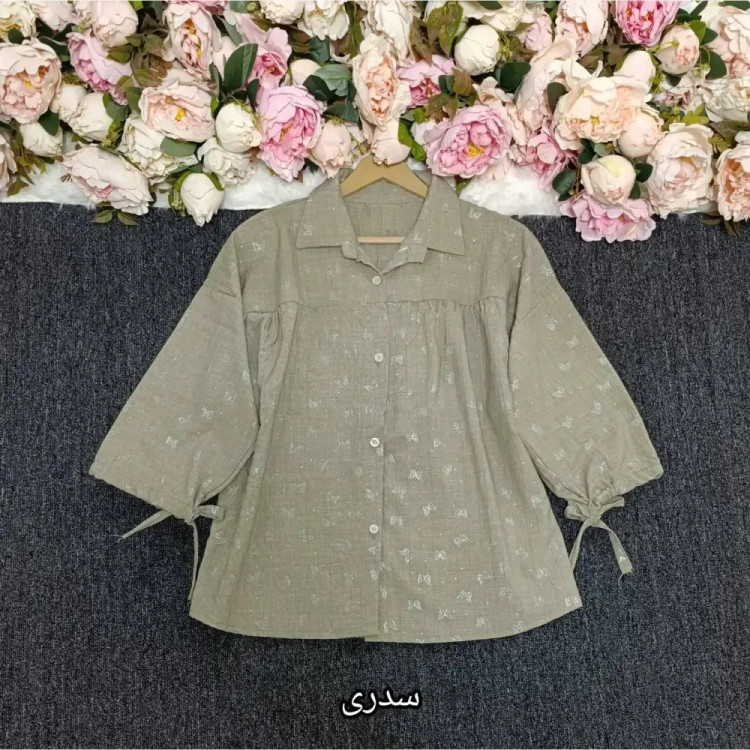 شومیز مانتویی زنانه مدل مارال جنس شانتون ژاکارد فری سایز