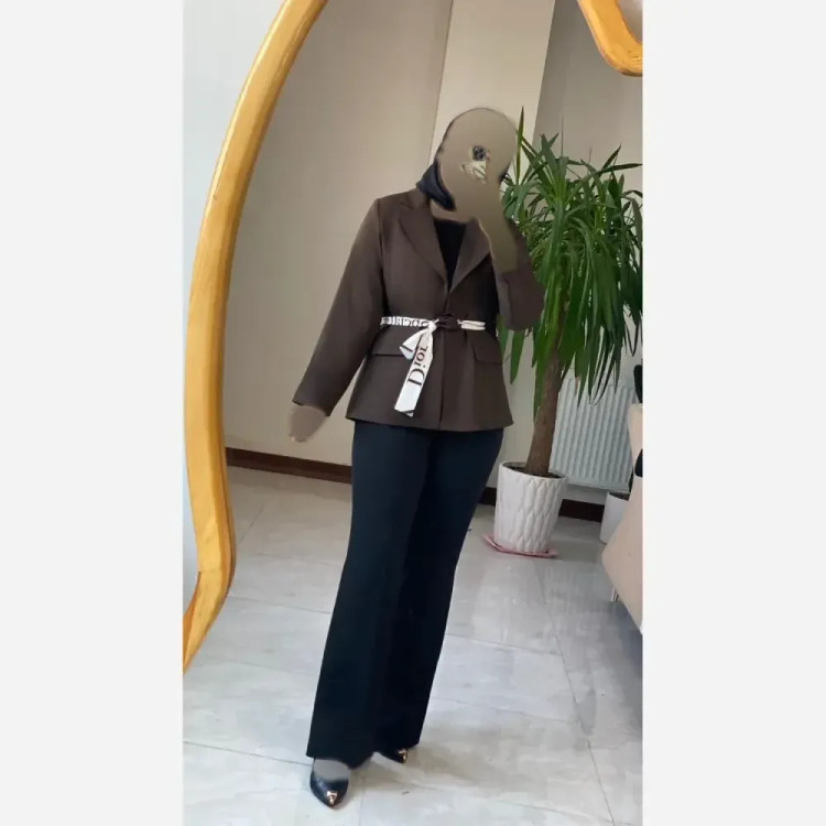 مانتو کتی مزونی کمربند دار جنس بزیاق درجه یک