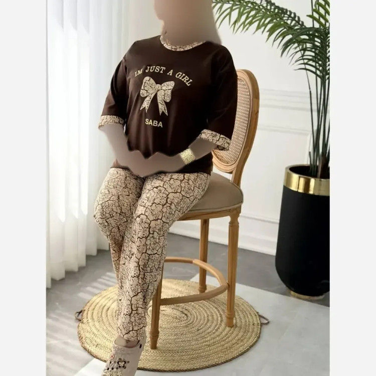 ست تیشرت و شلوار زنانه طرح گوچی پاپیون جنس گلکسی پنبه سایز فری 38 تا 48