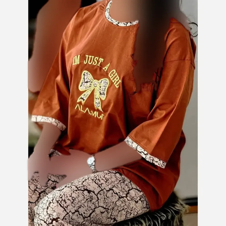 ست تیشرت و شلوار زنانه طرح گوچی پاپیون جنس گلکسی پنبه سایز فری 38 تا 48