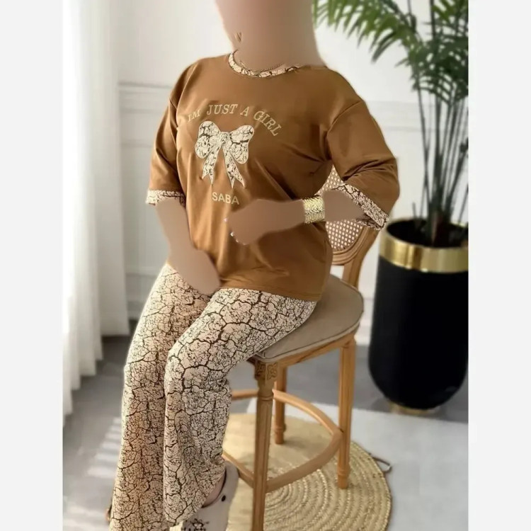 ست تیشرت و شلوار زنانه طرح گوچی پاپیون جنس گلکسی پنبه سایز فری 38 تا 48
