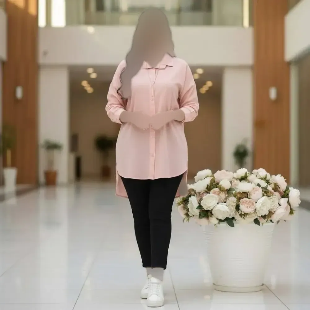 شومیز مانتویی لنین پنبه مدل سلین فری سایز پاگن دار