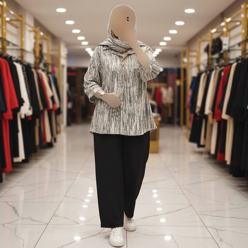 ست شومیز شلوار زنانه مدل پرینتی جنس شانتون فری سایز
