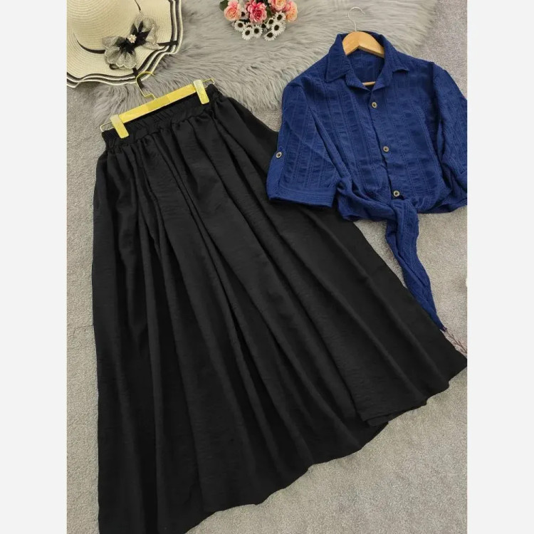 ست شومیز گره ای و دامن شانتون مدل حدیثه فری سایز مناسب سایز 38 تا 48