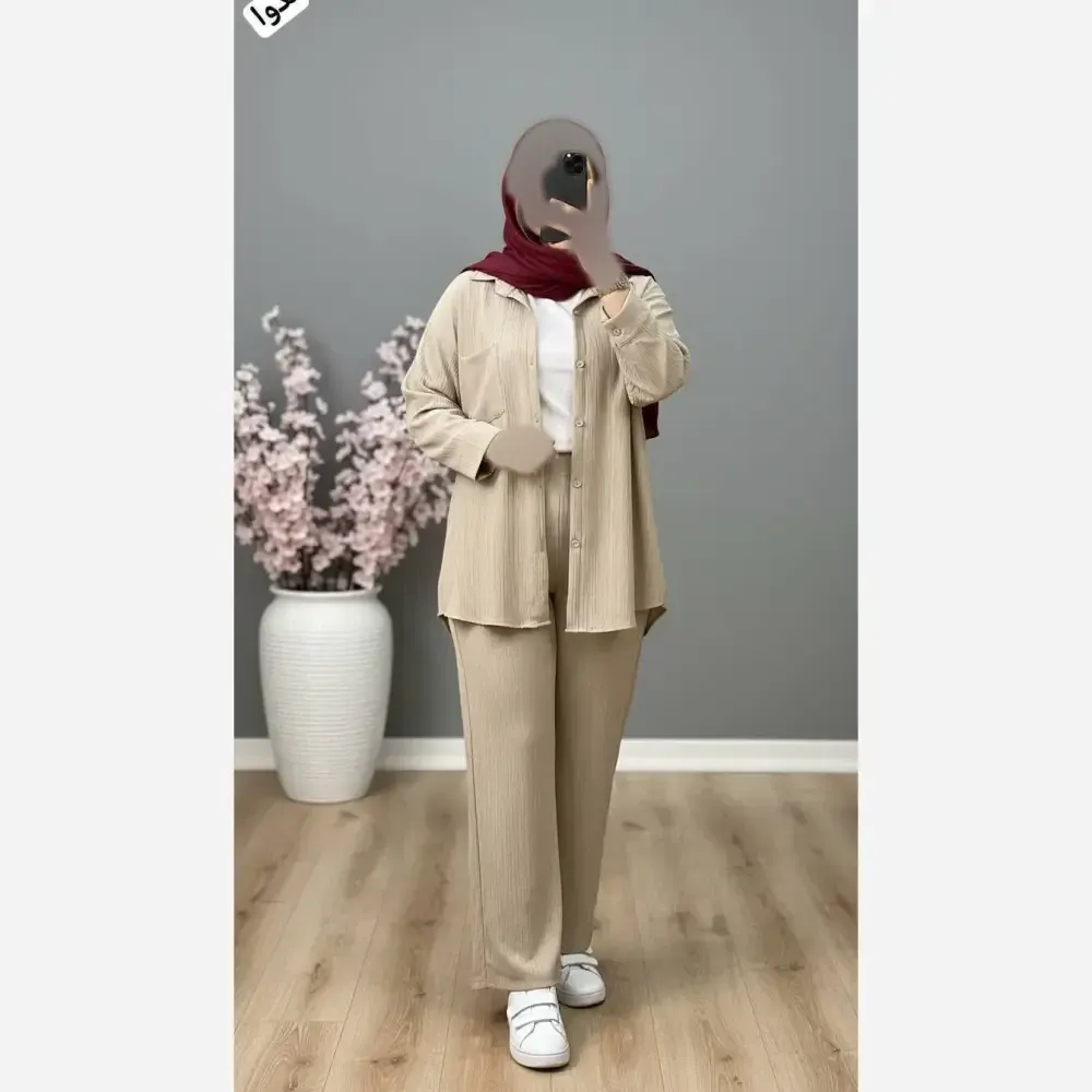 ست شومیز و شلوار زنانه جنس سوپر کراش درجه یک فری سایز
