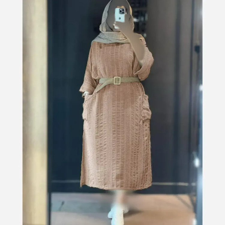 کفتان زنانه کوک دوزی مزونی فری سایز با کمربند کنفی