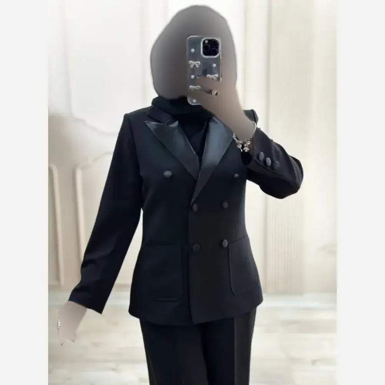 کت شلوار زنانه مدل سایدا جنس سوپر مازراتی رنگ مشکی سایز 38 تا 44