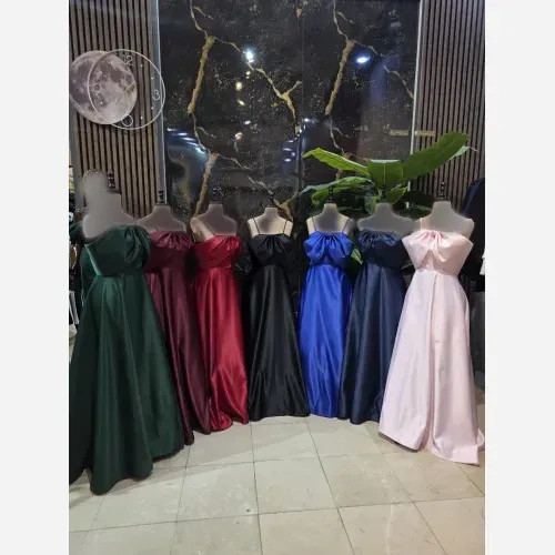 پیراهن ماکسی مجلسی زنانه جنس ساتن آمریکایی سایز 36 تا 46