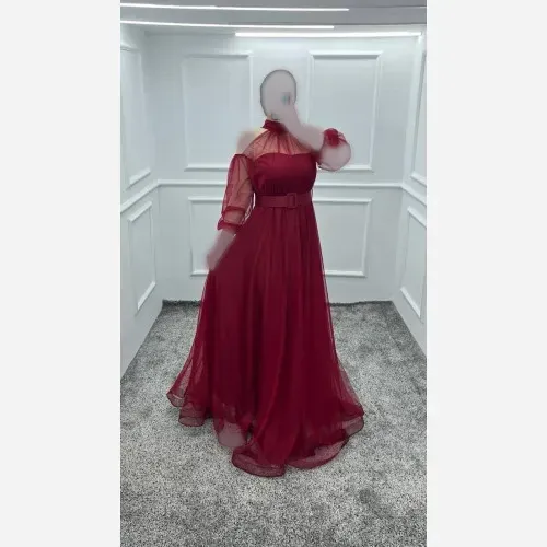 پیراهن ماکسی زنانه مجلسی تور با خرجکار نواردبی قد 152 با کمربند