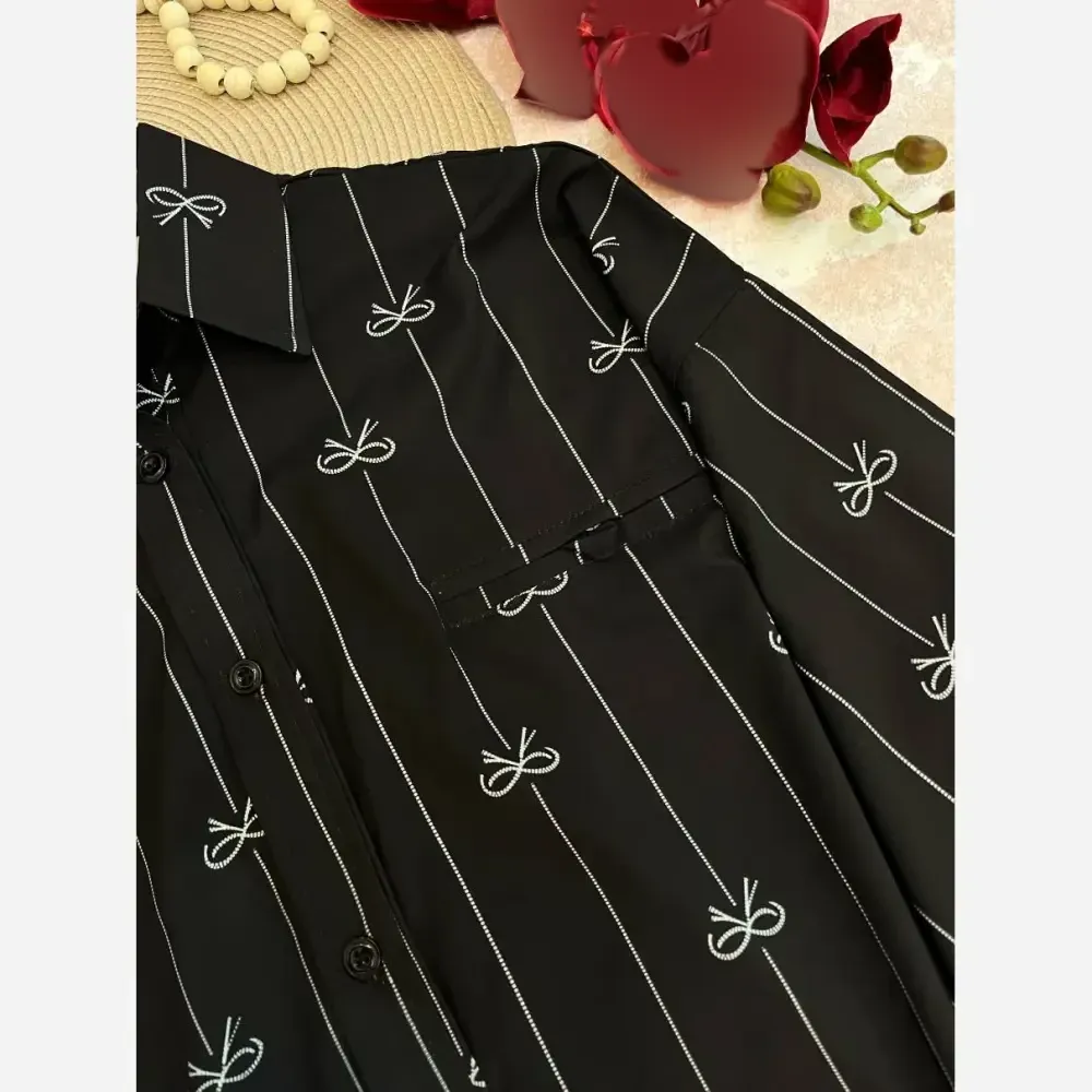 شومیز مهتا کرپ فلور ترک درجه یک فری سایز 38-48 مشکی دوخت مزونی خنک و سبک