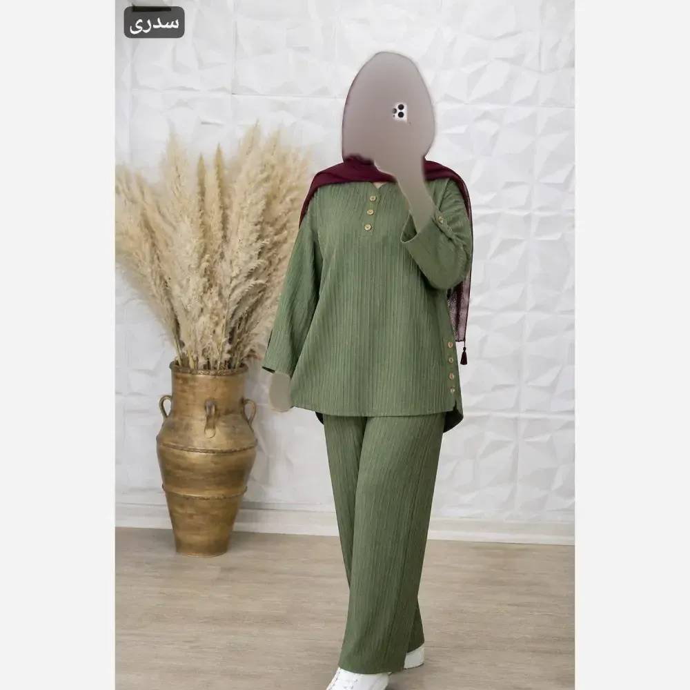 ست شومیز و شلوار زنانه مدل بغل دکمه جنس کراش ایوا فری سایز مناسب 38 تا 48