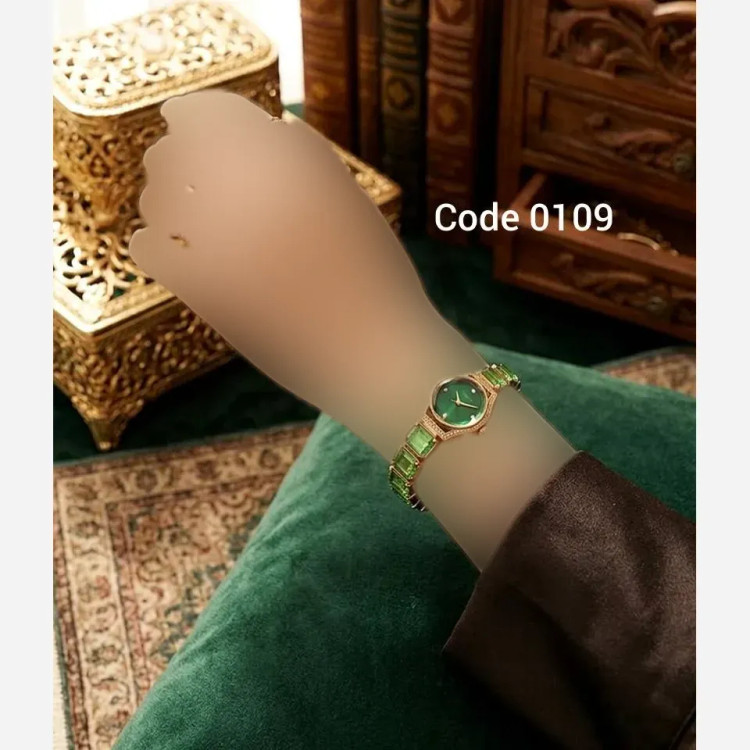 ساعت مچی زنانه استیل بند کریستالی سبز زمردی طرح کلاسیک و آنتیک