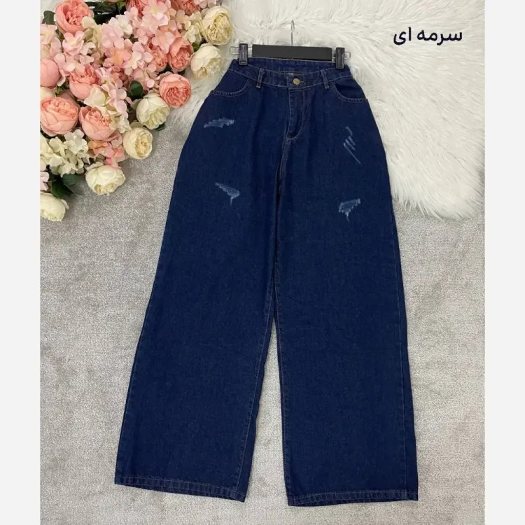 شلوار جین زنانه مدل فول بگ پارچه گرم بالا کد 2208